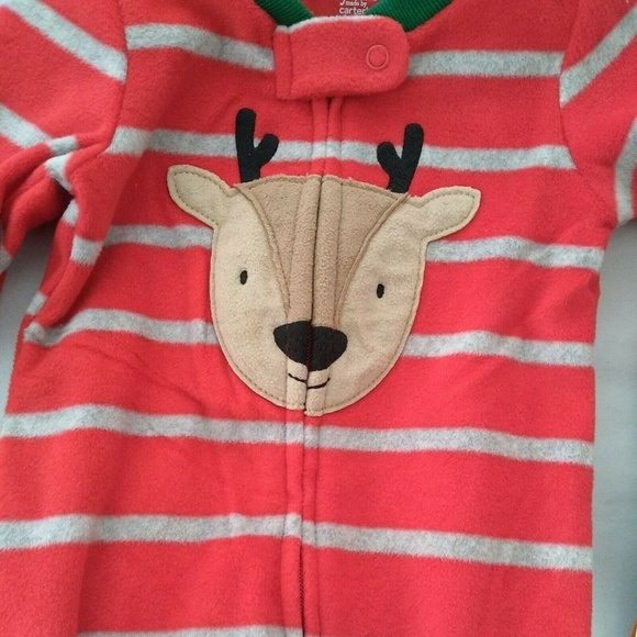 9 M Baby Christmas Reindeer Stripes red Pajamas Just One You Carter's - Picture 2 of 4